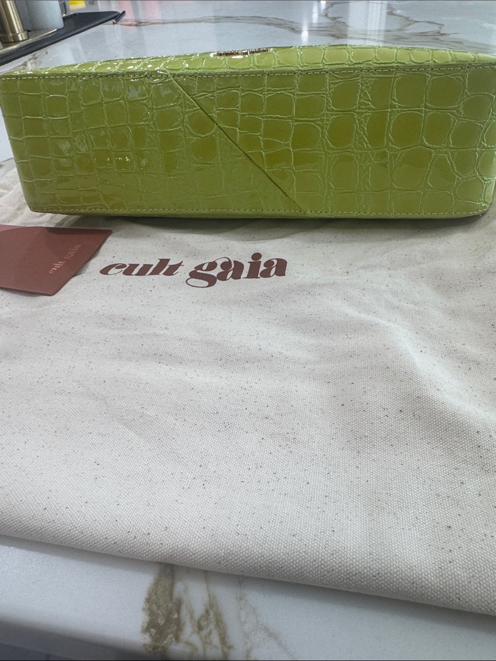 cult gaia lime croc-embossed mini shoulder bag with beaded handle - Picture 11 of 12